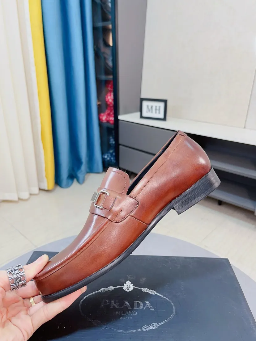 Men's shoes 💰540🌹🌹【PRADA Leather Shoes】Top purchasing agency Original imported Italian custom-made open-edge beaded cowhide leather surface, fully imported water-dyed breathable cowhide lining, original factory special molded sole super comfortable, size: 38-44